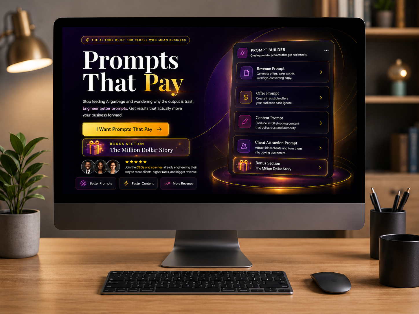 Prompts That Pay shown on a desktop monitor
